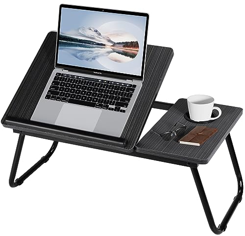 Warmiehomy Laptop Desk, Laptop Bed Table with Foldable Legs & Cup Slot,Reading Holder Notebook Stand with Adjustable Height Angle,Laptop Bed Tray for Bed Sofa Breakfast Work Study Reading (Black)