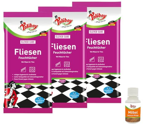 POLIBOY Fliesen Feuchttücher - Feuchte Bodentücher zum Wischen - 3x 15 Tücher - Mit Produkt-Probe - Made in Germany
