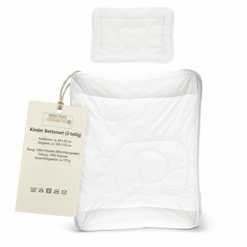 AddLiving Kinder Bettenset 2-teilig 100x135 / 40x60 cm – Mikrofaser Steppbett & Kissen – Allergiker geeignet – Mit Elefanten-Steppung – Temperaturausgleichend & Waschbar 60°C – Weiß