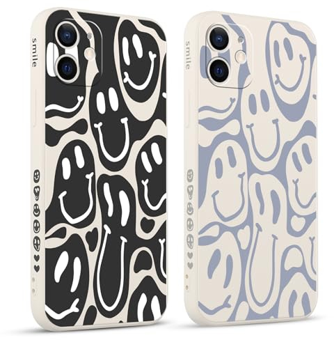 Pnakqil 2 stück Handyhülle für Apple iPhone 12 6.1,Hülle Lustiges Verdrehtes Lächeln Grimace Bemaltes Muster süß Aesthetic Mädchen Silikon Schutzhülle Tasche Schön Kameraschutz Case