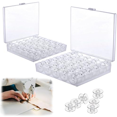 Sprießen 50 Stück Nähmaschinen Spulen,Nähmaschine Unterfadenspulen Mit Transparent Spulenbox,Garnrollen Aufbewahrung,Für Brother,Janome,W6,Babylock,Kenmore,Singer