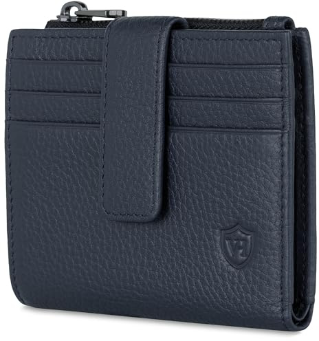 VON HEESEN Leder Kartenetui Geldbörse mit RFID-Schutz - Portemonnaie für Herren & Damen aus echtem Leder - Kartenhalter mit Münzfach - Geldbeutel für Männer und Frauen in Blau