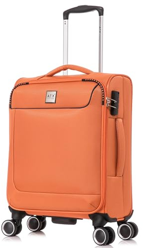 ATX Luggage 55x39x20cm Cabin Suitcase-Lightweight Softshell Carry-ons Approved for Ryanair EasyJet British Airways and More 4 Dual Spinner Wheels and Built-in Combination Lock (Orange/Black)