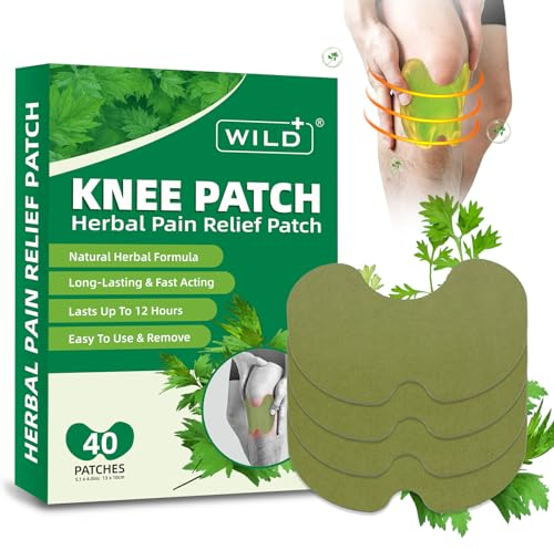 WILD+ Knee Pain Relief Patches, 40PCS Natural Knee Patch for Pain Relief, Wormwood Herbal Pain Relief Patches Heat Patches for Knee/Back/Neck/Shoulder/Joint Pain, Muscle Soreness