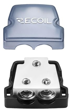 RECOIL BDB12 2-Way Power Distribution Block, 1 X 0/2/4 Gauge in / 2 X 0/2/4 Gauge Out Power Distribution Ground Distributor Block for Car Audio Amplifier Splitter