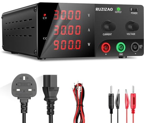 RUZIZAO Bench Power Supply Variable, 30V 30A High Power 900W DC Power Supply Adjustable with Encoder Knob & Output Switch, Lab Switching Power Supplies 4-Digits LED Display for Repair/Test