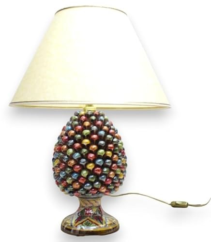 SICILIA BEDDA CAPACI Lume Pigna in ceramica Caltagirone h 55 cm ca. Multicolore con smalto madreperla e gambo decorato MD1