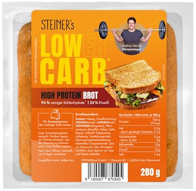 STEINER´s Low Carb High Protein Brot | 94% weniger Kohlenhydrate | high protein | nur 2,6g Kohlenhydrate | 23g Eiweiß (280g)