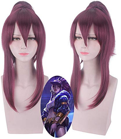 LINLINCD -Juego Lol Akali Pelucas Kda El villano Asesino Akali Cosplay Peluca Mezcla Lila Cola de Caballo Cabello Resistente al Calor Peluca de Disfraz de Halloween
