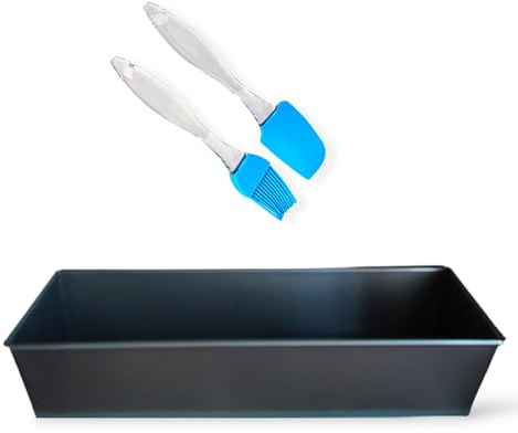 Set Molde Rectangular De Repostería De 20 cm Para Horno, Bizcochos y Tartas De Acero Al Carbono Antiadherente - Incluye Pincel y Espátula De Silicona
