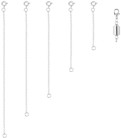 5pcs Necklace Extender Chains, 5 Sizes Bracelet Extender with Double Magnetic Necklace Clasp, Extension Chains Bracelet Jewelry Extenders for Women Jewelry Crafts Making(Silver)