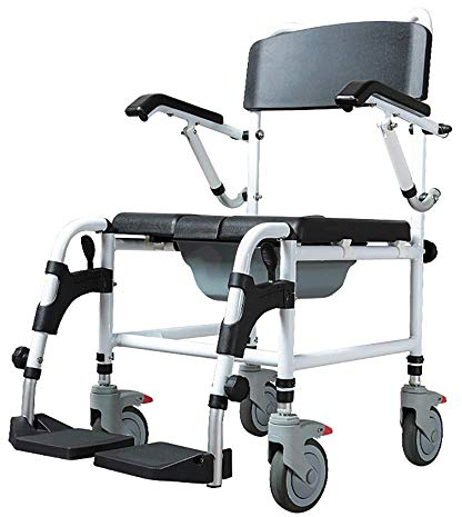 Dusch-/Nachttischstuhl, gepolsterter Sitz mit Rädern, Toilettenstuhl, rollender Duschstuhl mit Rollen und Pedal, Rollstuhl für Senioren