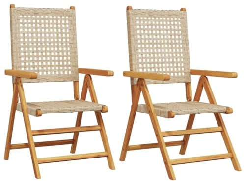 vidaXL Klappstühle, 2 Stück, beige, Massivholz Akazie und Polyrattan