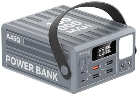 KONFULON Powerbank 100000mAh (370Wh, ca. 350Wh nutzbar) – 22,5W Schnellladefunktion, USB-C PD & DC-Anschluss, LED-Display – Perfekt für Smartphone, Tablet, Reisen, Camping & Notfälle