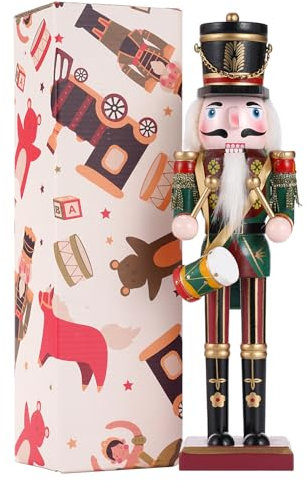 Tpudn Christmas Decorations Nutcracker Soldier Ornaments, 12 Inch Traditional Painted Wooden Doll, Nutcracker Figures Holiday Party Tabletop Christmas Decorations Indoor xmas Gift(The drummer)