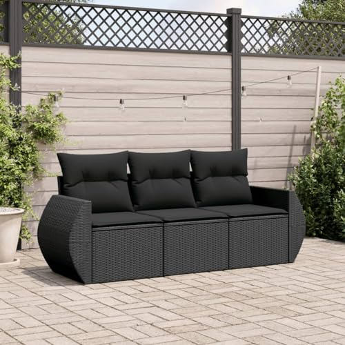 Faroom Balkon Sofa mit Stauraum Gartensofa 3 Sitzer Lounge Sofa Outdoor Rattansofa Sitzecke Balkon Lounge Klein Couch Gartenlounge Polyrattan Balkonmöbel Schwarz 3-tlg-Type-A881