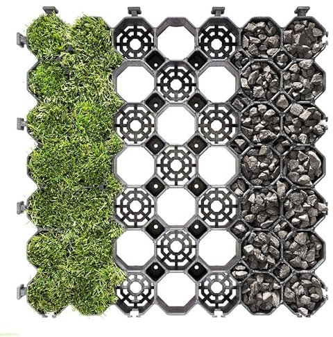 PROFIPLASTIC, Rasengitter, Größe: 49 x 49 cm Rasen Platten - Schwarz 44m2 - Gehwegplatten, PaddockPlatten, Kiesmatten, Kiesgitter, Kunststoff, ProfiSystem F40