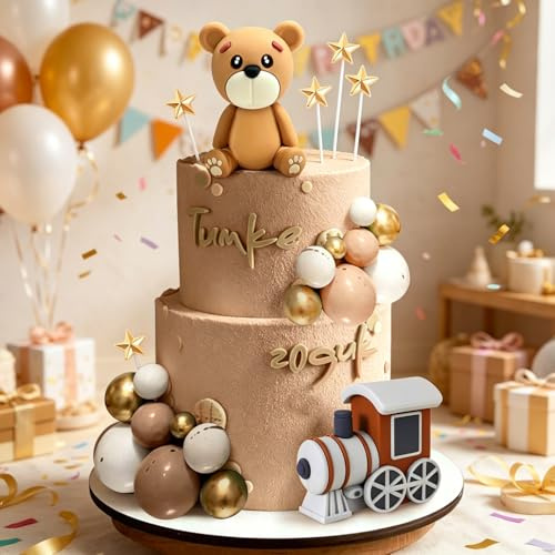Bear Cake Toppers Beige Brown Balls Cake Topper Boho Bears Cake Decoration Baby Shower Cake Decorations