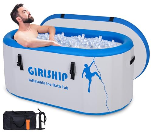 GIRISHIP Bañera fría para atletas, bañera de hielo inflable compatible con enfriadores de agua, bañera grande con tapa para el hogar y al aire libre, tina fría de 60 x 31 x 30 pulgadas