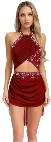 iiniim Donna Abito da Ballo Latino Americano Danza Vestito da Ballo Samba Rumba Jazz Salsa Tango ChaCha Abito da Spettacolo Dancewear Borgogna L