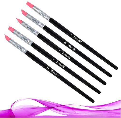 Himmlfel rubber brush，5 pieces silicone paintingbrush，paint by numbers paintbrush silicone，colour modelling ，pottery，clayl，modelling clay ，pottery tool (Size 8)
