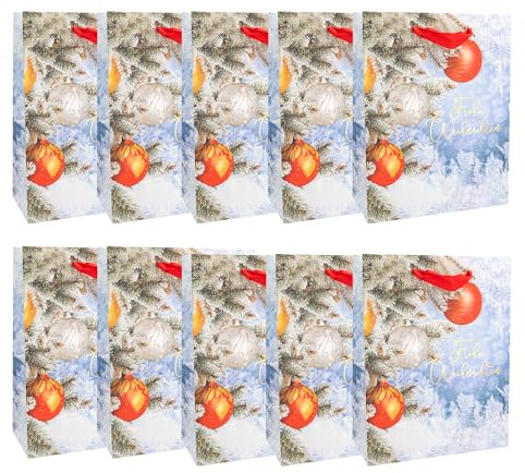 Idena 30499-10 - Geschenktüten Weiße Weihnachten, 10 Stück, Geschenktaschen in der Größe 18 x 23 x 8 cm, Papiertüten für Weihnachten