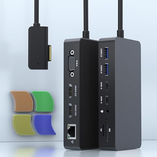 Microsoft Surface Dock Triple Displays 2 HDMI+VGA, 12 in 1 Surface Docking Station für Surface Pro 11/10/9/8/X/7/6/5/4/3, Surface Laptop 7/6/5/4/3/2/1, Surface Laptop Go 3/2/1, Surface Book