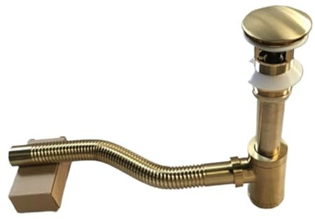 BAOPENB Siphon de Lavabo Ensemble de drains en cuivre, Siphon Rond en Laiton, désodorisation, lavabo de Salle de Bain, Tuyau de vidange avec égouttoir Pop Up, Or brossé.(Style 5)