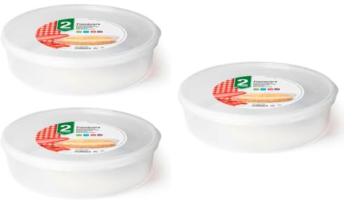 Acan Tradineur - Pack de 3 Fiambreras Redondas para tortillas - Capacidad de 2 Litros - Fabricado en plástico - Apto para microondas y congelador - Ø 24,5 x 6,5 cm