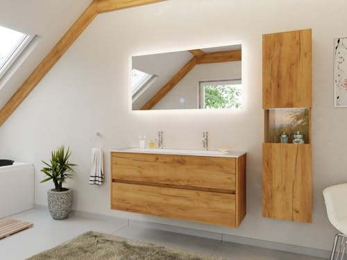 Doppel-Badmöbel Set Taifun 3tlg. 120 cm mit LED Spiegel & Hochschrank