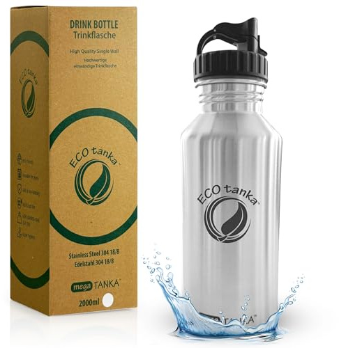 ECOtanka 2L Edelstahl Trinkflasche - Große 2 Liter Trinkflasche BPA-frei 2L Wasserflasche für Gym, Outdoor, Sport - Auslaufsichere 2 Liter Wasserflasche mit Poly Loop Verschluss