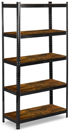 Humberg Regal Kellerregal Lagerregal Metallregal Schwerlastregal Belastbar Bis 875 kg 5 Ablagen Abgerundete Ecken 180 x 90 x 40 cm Schwarz Braun