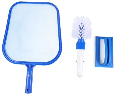 VICASKY 1 juego de limpieza para piscina, pieza con red de pala de piscina, cepillo de esponja y cepillo de mano, color azul, limpieza eficaz para estanques y acuarios
