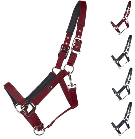 NETPROSHOP Deluxe Halfter gepolstert an Kopfstück, Backen- und Nasenriemen 2-Fach verstellbar Pony Cob Full XLFull, Groesse:Full, Farbe:Bordeaux