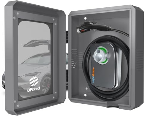 Ufixed Outdoor EV Charger Wall Box with Lock & Holder, Tesla Charger Lock Box Home EV Charger Box, Weatherproof, Visible, Easy Installation, Gray