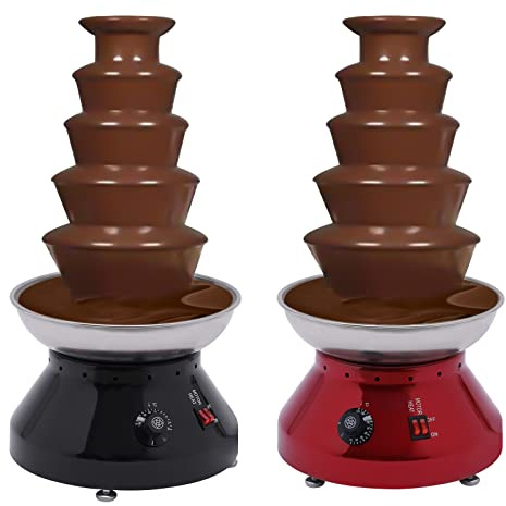 5 Ebenen Edelstahl Schokobrunnen 230W Warmhaltefunktion Schokoladenbrunnen 30-110 ℃ Temperatureinstellbar, Schokofontäne Schokolade Schmelzen Elektrisch Schokofondue für Buffet (Schwarz)