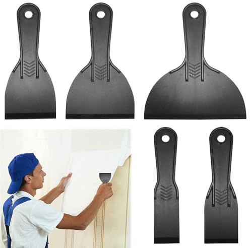 5 Pcs Putty Knife for Wood Filler, Plastic Filler Spreader Set, Plastic Scraper Spreader, Flexible Paint Scrapers Tools for Spackling, Patching, Decals, Wallpaper, Car Painting Scrapersg (Black)