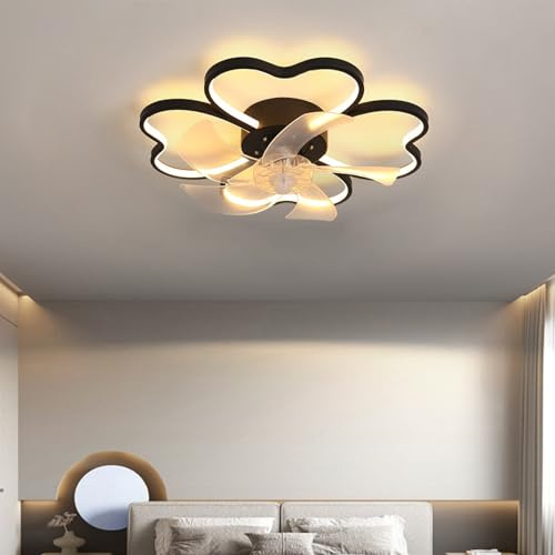 Fiauli Low Profile Ceiling Fan with Lights, Modern Dimmable Flower Shape Ceiling Light Fan with Remote Control/app Control, LED Flush Ceil Fan for Bedroom, Dining Room Black