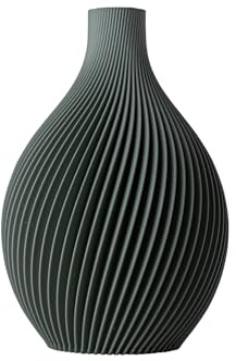 SLIMPRINT Vase IRIS - Sanftgrün - D14 x H20,2 cm - Elegante Kugelvase mit Spiralförmigem Design - 100% Recycelter Biokunststoff