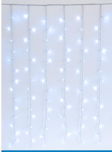 Elektronova Tenda Luminosa 200 LED, 3Mt, Luce Bianca, Cavo Bianco, IP65, Prolungabile, Effetto Flash, Con fili uniformi da 1 metro, ghirlanda nataliza, negozi, balcone natale