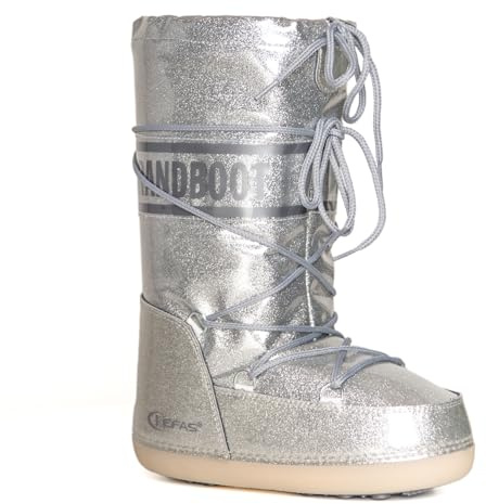 Kefas GRANDBOOT Bottes de neige pour femme - Après-ski Outdoor - Chaussures de neige thermiques imperméables avec doublure chaude et semelle antidérapante - Argent pailleté, or, 35/37 EU