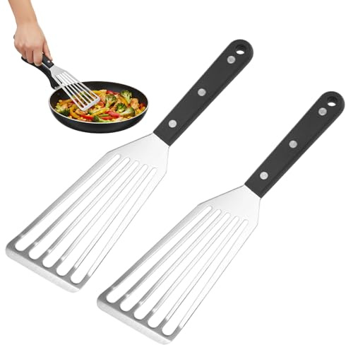 2 Pack Stainless Steel Fish Spatula, Metal Spatulas for Cooking, Fish Slice Spatula for Non Stick Pans, Egg Flipper, 28 x 7.5 cm