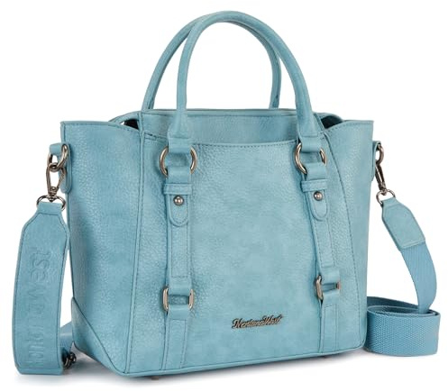 Montana West Small Tote Bag for Women Top Handle Handbag Trendy Crossbody Purse with Multi Pockets Blue MWC-633-BL