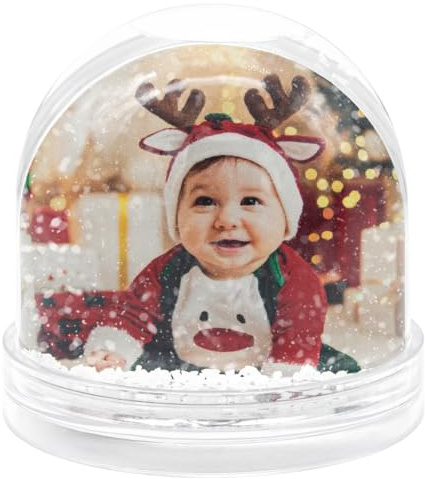 Movilshop | Bola de Nieve Personalizable con 2 Fotos | Globo de Nieve con Copos | PVC de Alta Resistencia | Transparente | 8,5Ø x 9 cm | Regalo Original Navidad, Cumpleaños y San Valentín