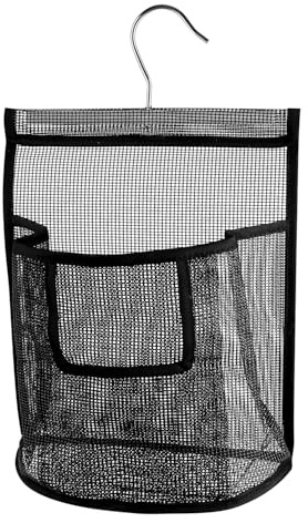 Hopzab Reusable Hanging Peg Bag with Easy Hanging Hook - Peg Basket for Washing Line, Clothes Pegs Storage, Mesh Laundry Bag for Home, Outdoor, Kitchen, Bathroom, Dorm, and Travel(Black)