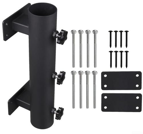 Besshepplo Supporto per ombrellone da balcone, resistente, in acciaio, adatto per pali da 23 mm a 38 mm di diametro, nero, resistente alla ruggine, per campeggio all'aperto, escursionismo, facile da