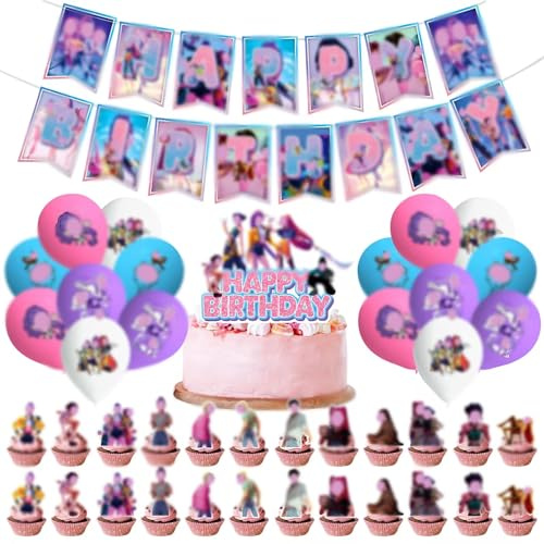 JSTHHTT Decorazioni Feste Compleanno Tema Demone, Kit Di Decorazioni Per Feste, Decorazioni per Cupcakes Banderoles Palloncini Decorazioni, Feste di Compleanno per Ragazze Ragazzi