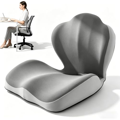 Eirolace Cuscino ortopedico con schienale, sedia da ufficio, in memory foam, supporto lordosi per auto, cuscino lombare con rientranza, schienale e cuscino per seduta lunga (grigio)