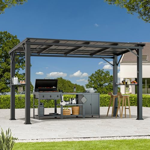 Modern Shade Grillpavillon 1,8 x 3.6m Hardtop mit Pultdach, Winterfest Wasserdicht Stabil Metall Pavillon mit Flaschenöffner, Haken, BBQ Gartenpavillon für Terrasse, Garten und Hinterhof, Schwarz