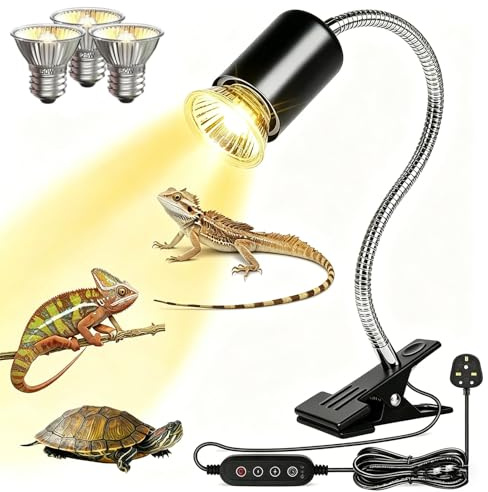 Lum1Na5al Tortoise Heat Lamp,360°Rotatable Reptile Basking Lamp | Clamp Stand 2 * 50w & 1 * 25W Basking Bulb Dimmable UVB Light Reptile Kit for Aquarium Lizard Turtles Snakes Frog Spider